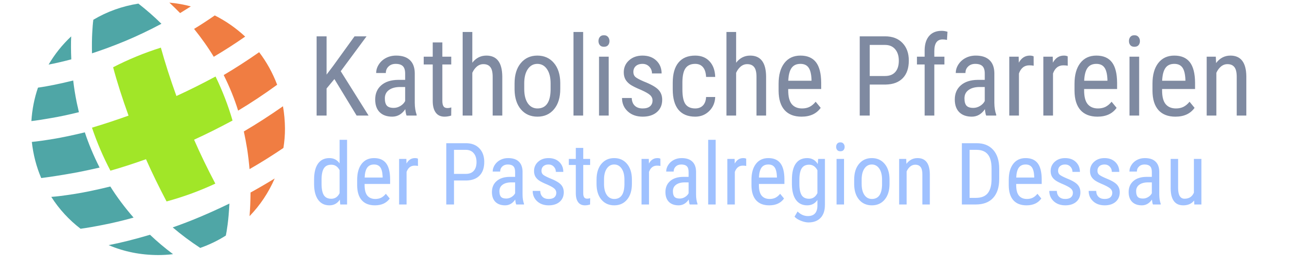 Logo der Pastoralregion in Farbe: Grünes Kreuz auf runder unterteilter Fläche in verschiedenen Pastelltönen.